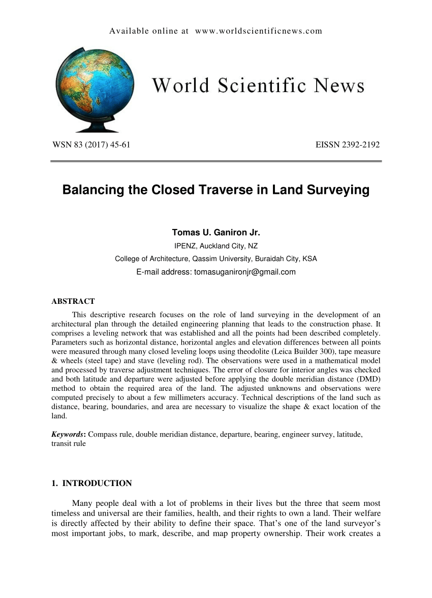 Pdf Balancing The Closed Traverse In Land Surveying - 